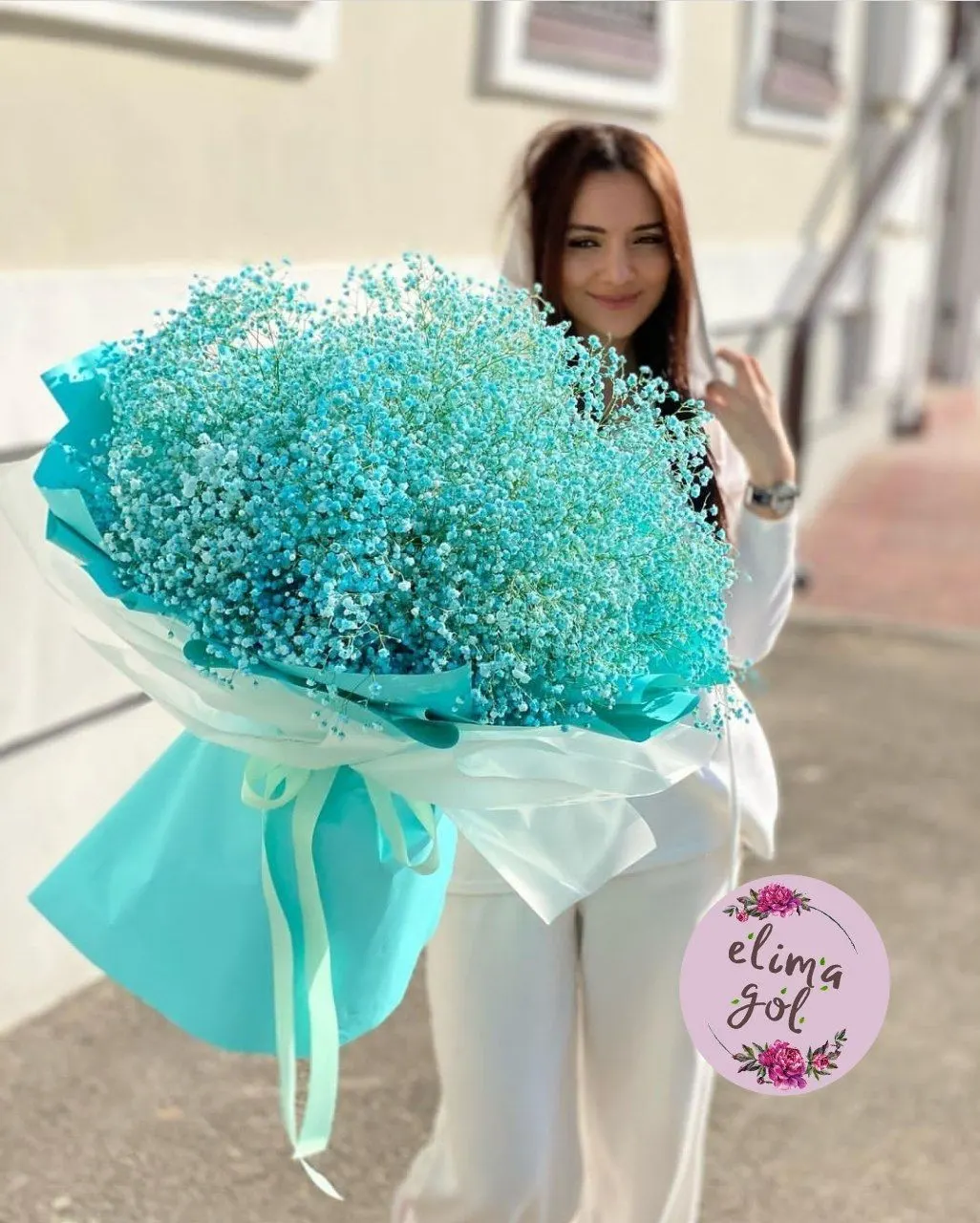دسته گل ژیپسوفیلا آبی ملیح